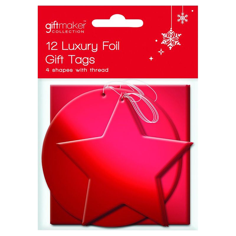 Giftmaker - 12 Die Cut Foil Gift Tags in 4 Shapes - Red