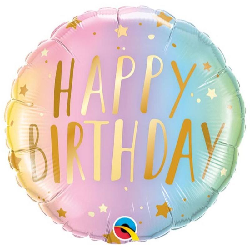 Qualatex 18in Round Birthday Pastel Ombre & Stars Foil Balloon