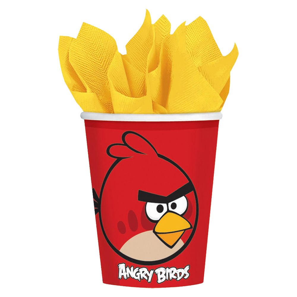 أكواب تصميم أنجري بيردز 9 أوقية من ماركة أمسكان- 8 قطع- لون أحمر