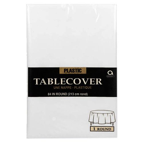 Amscan - Round Plastic Table Cover 84" - Frosty White