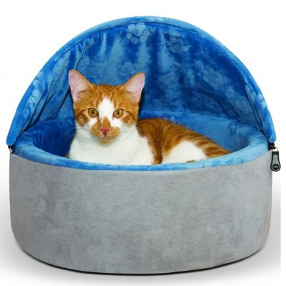 K & H - Self-Warming Kitty Bed Hooded Small Blue/Gray 16