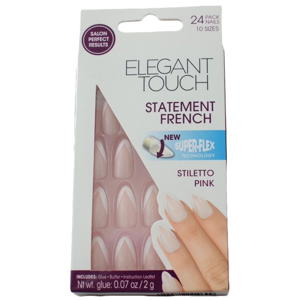 Elegant Touch - Statement French Stiletto Pink, 24 Nails