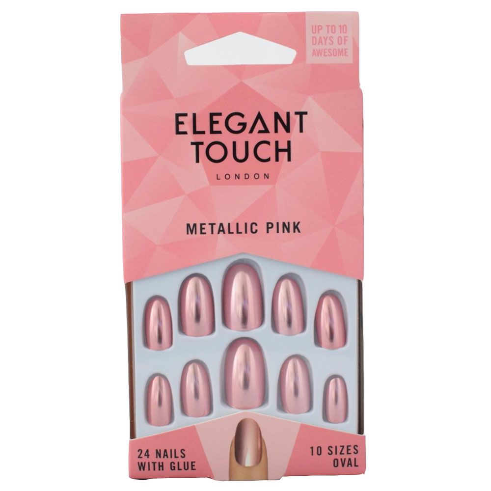 Elegant Touch - Metallic Pink Oval, 24 Nails