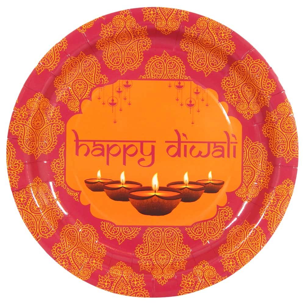 بيكوك سبلايز - صحون حفلات - Happy Diwali - برتقالي - عدد 10