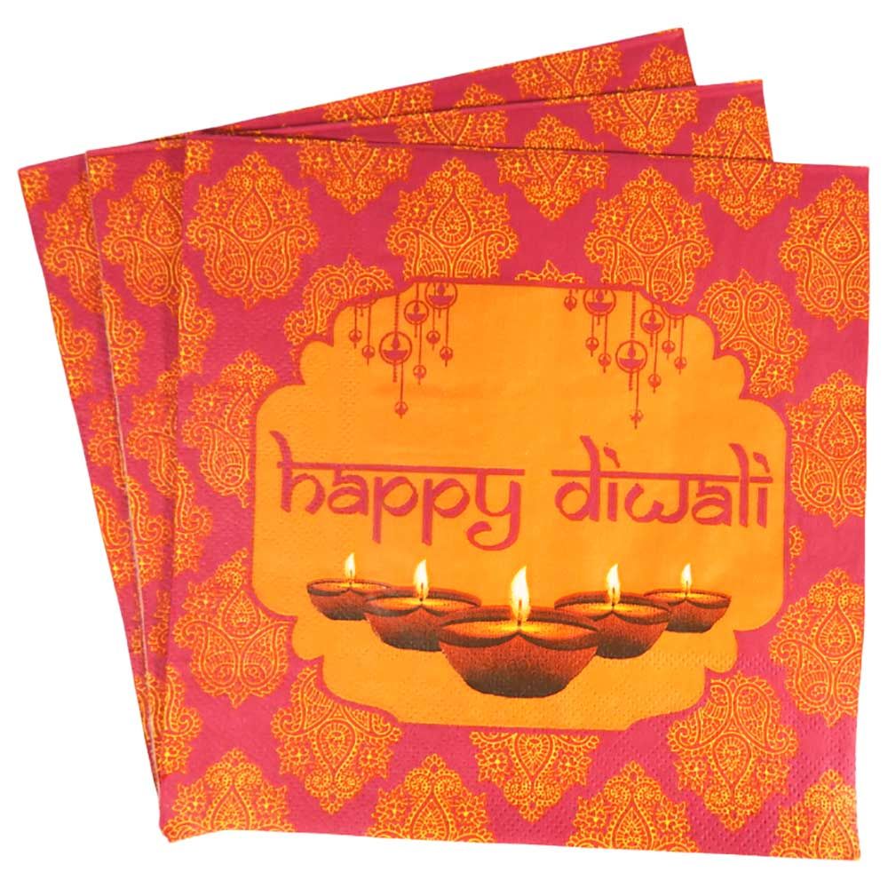 بيكوك سبلايز - مناديل حفلات - Happy Diwali - برتقالي - عدد 20