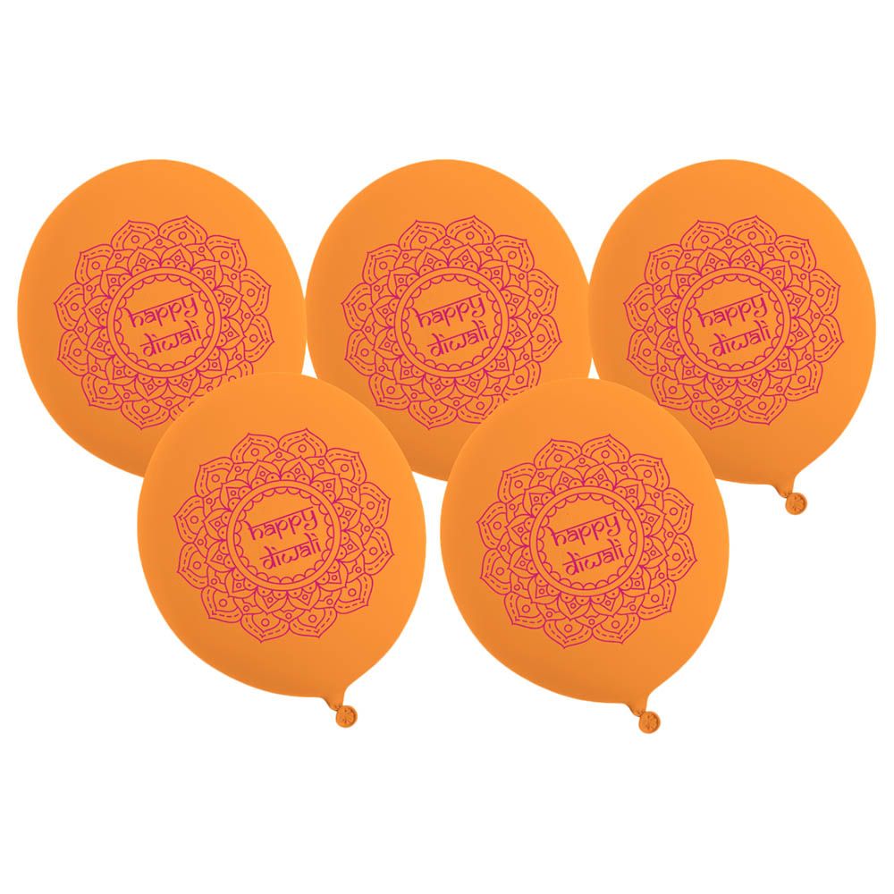 Peacock Supplies - Happy Diwali Party Balloons 5pc - Orange