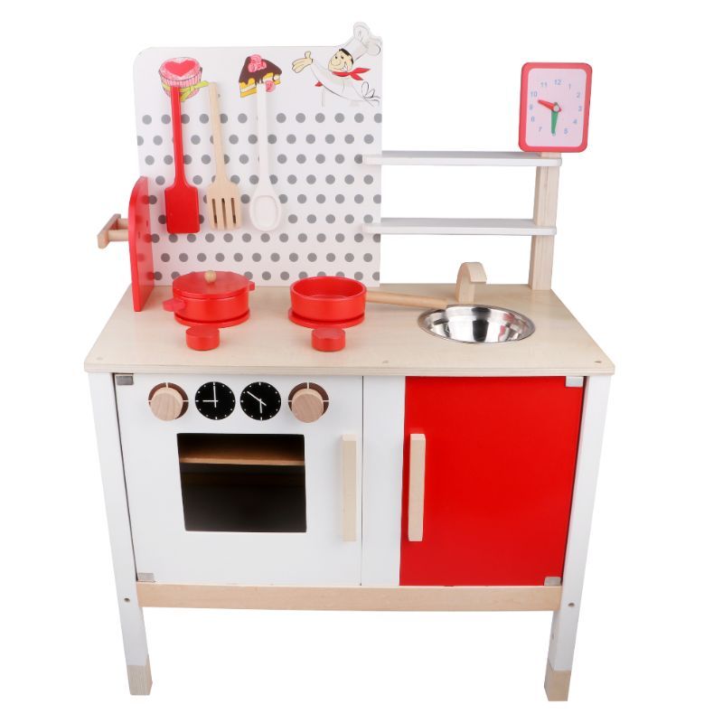 Factory Price - Bright Red and White Wooden Play Kitchen