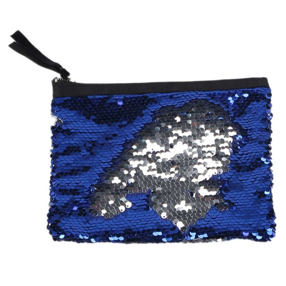 Rock Paper Scissors - Reversible Sequin Pencil Case - Black Blue