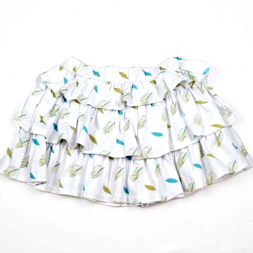 Roses & Rhinos - Feather Print Tiered Skirt - Multi