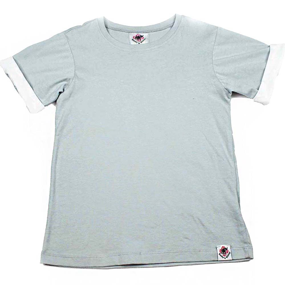 Roses & Rhinos - Roll Sleeve T-Shirt - Grey