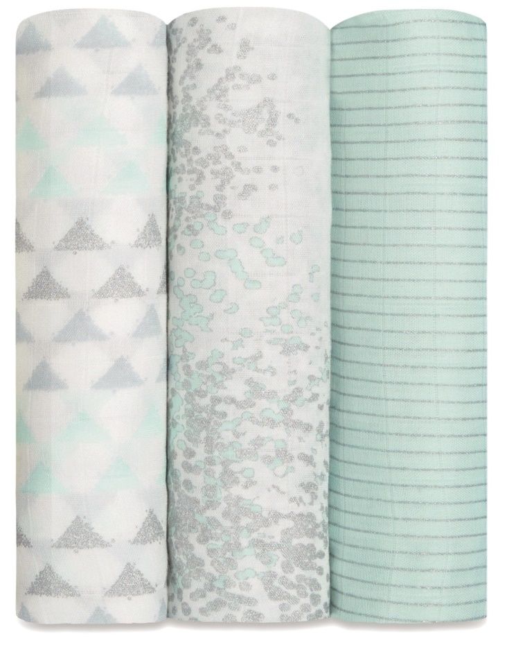 أدين & أنيس - قماطات ناعمة - عدد 3 - نقشات متعددة - أخضر ورمادي