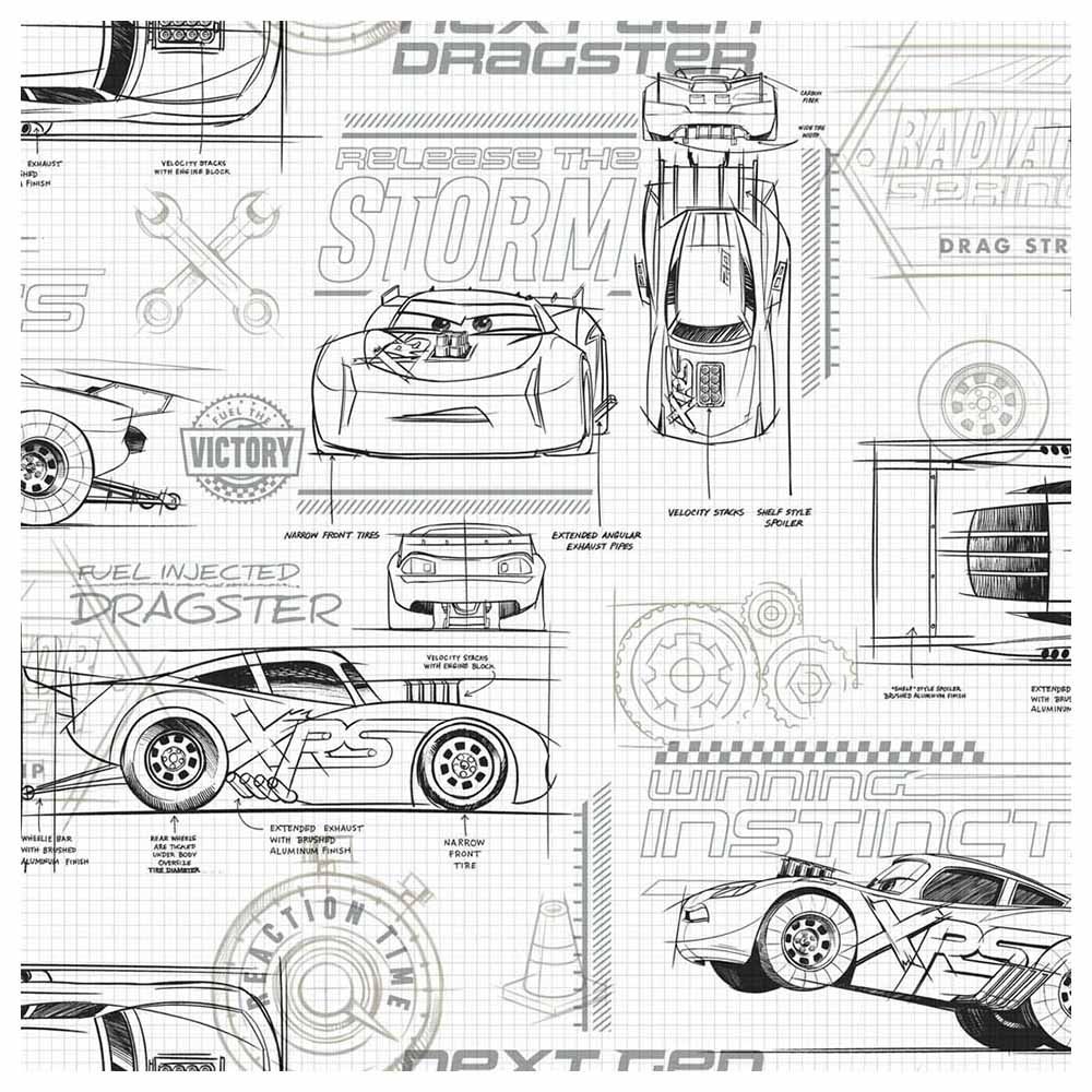 Disney Pixar Cars - Schematic Wallpaper - Anthracite