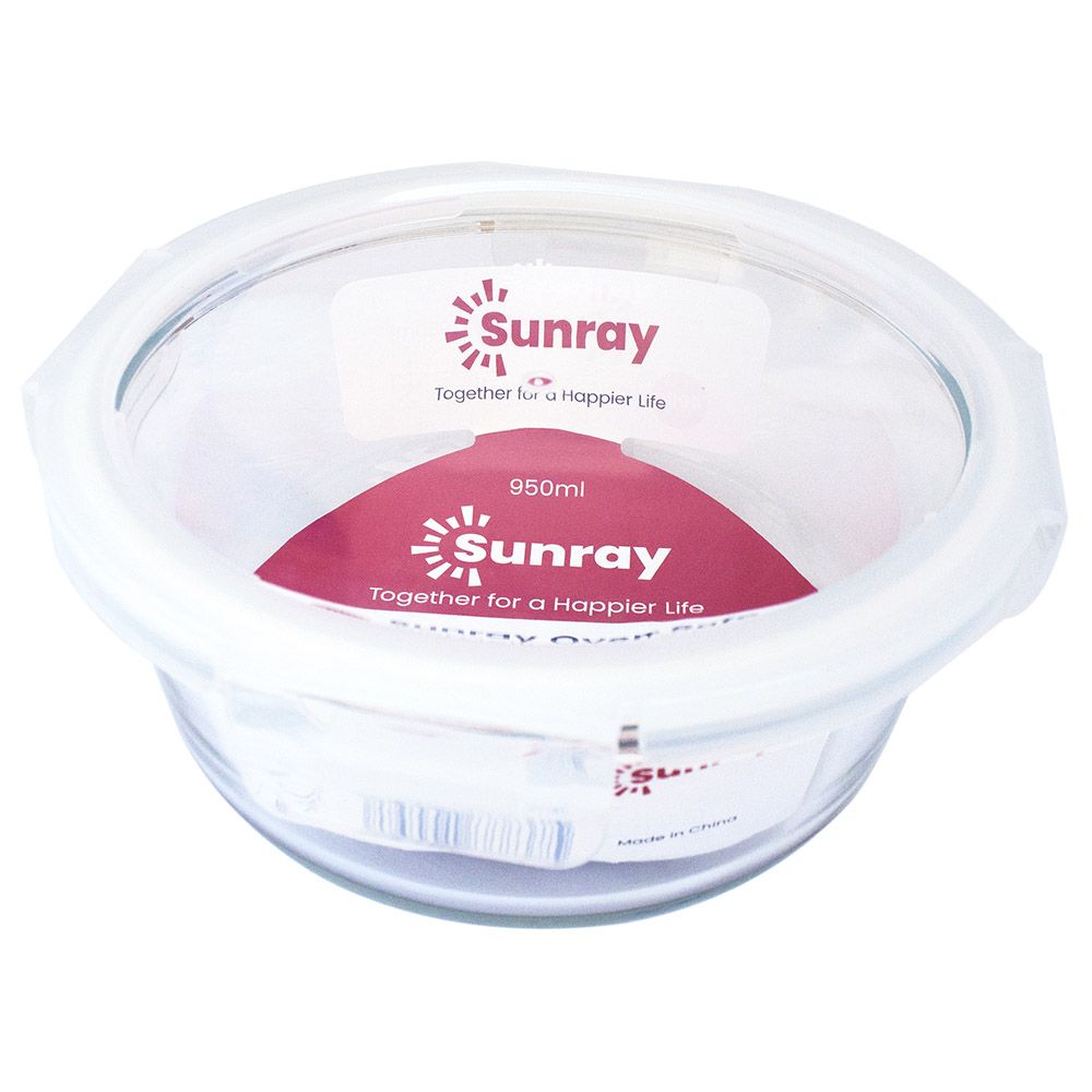 Sunray - Borosilicate Glass Round Food Container - 950ml