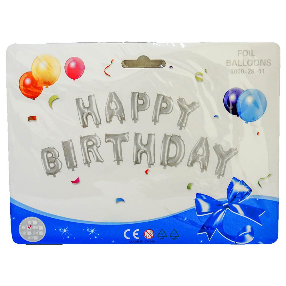Sarvah - 18" Happy Birthday Silver Foil Balloon