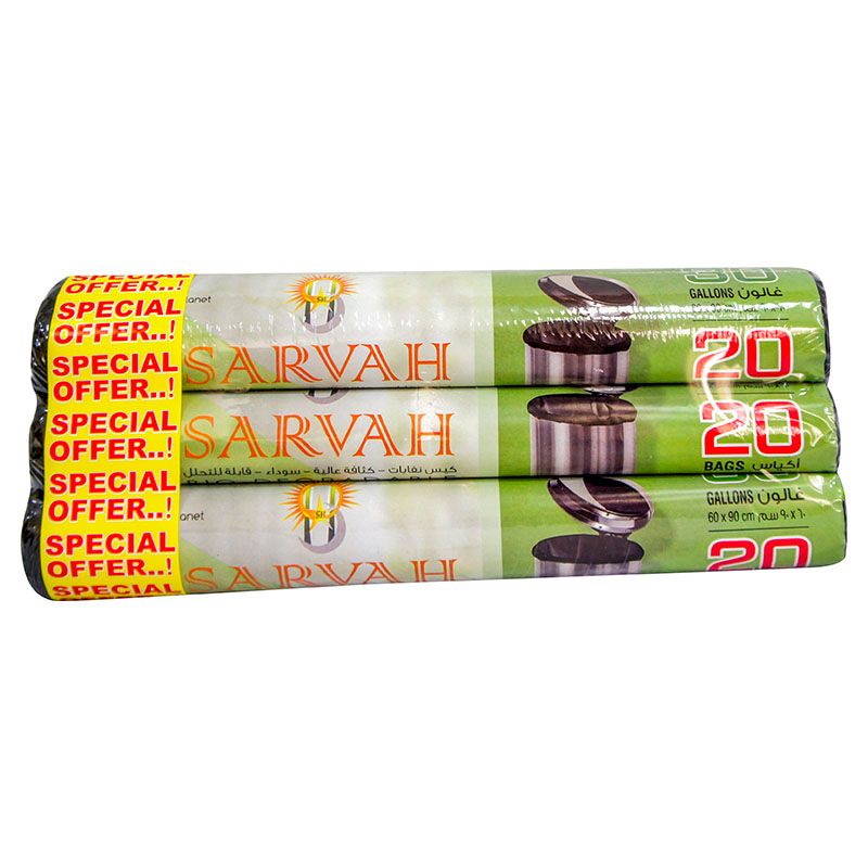 Sarvah - Special Pack - Black Garbage Bags - 20Pcs x 3 Rolls
