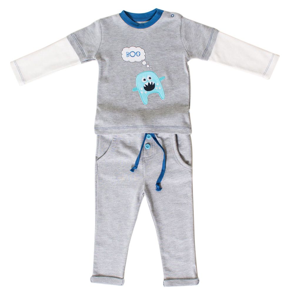 بلوبيل طقم بيجاما وحش رمادي