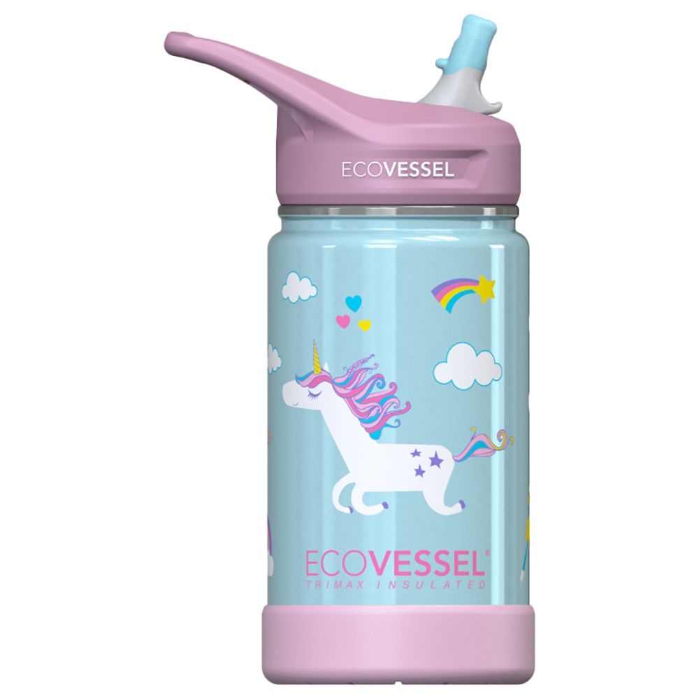 EcoVessel Frost Kids Insulated Bottle 355ml + Straw Unicorn