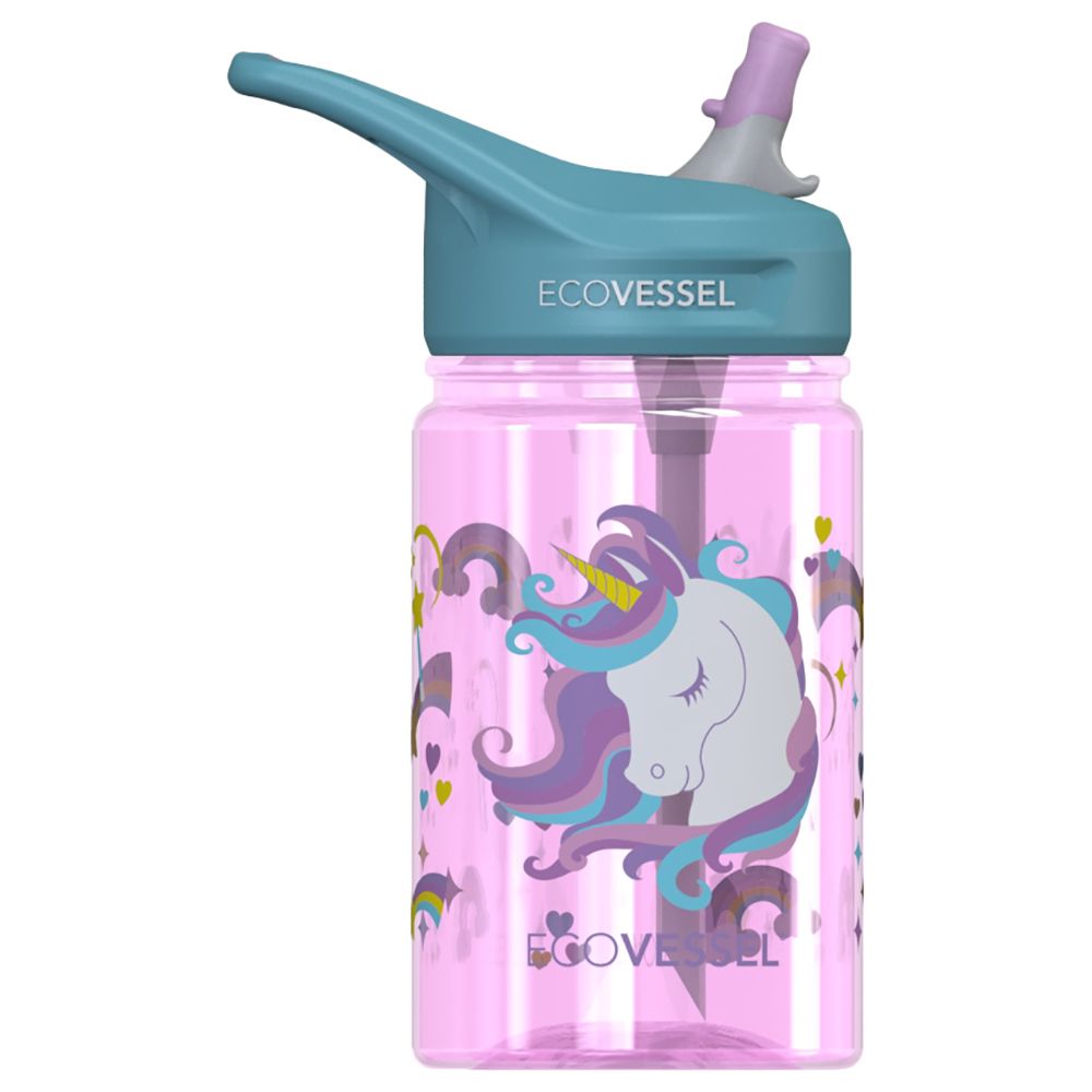EcoVessel Splash Kids Plastic Bottle 355ml + Straw - Unicorn