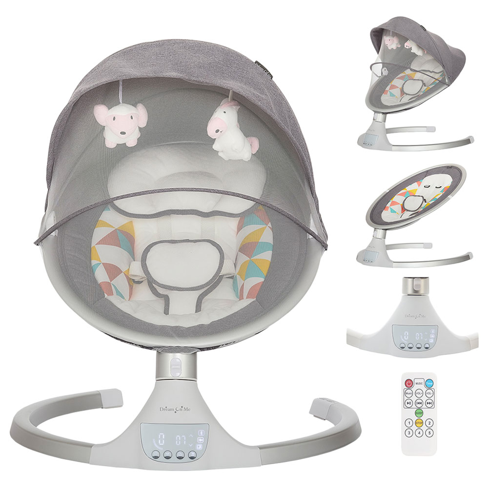 Dream On Me - Zazu Baby Swings Chair w/ 2 Toys - Grey And Pink