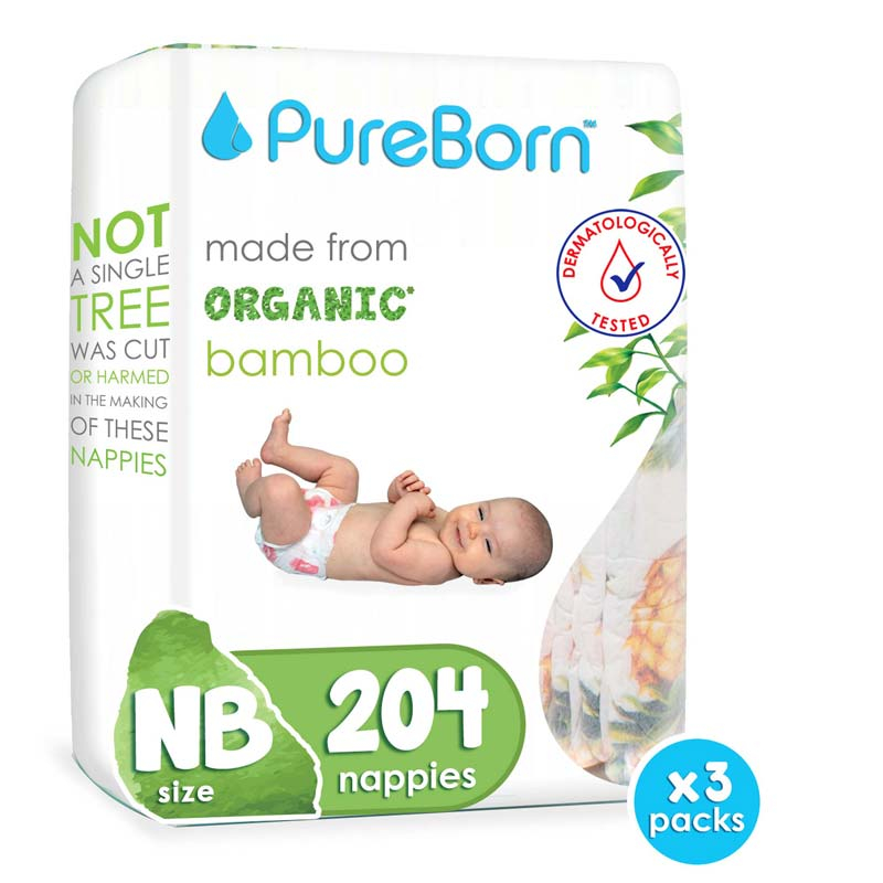 Pureborn New Born Double Pack 0-4.5kg Nappy 68's x 3 Bundle - Assorted